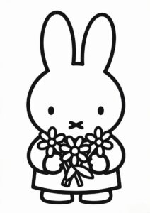 Easy Miffy Coloring Page Holding Flowers 4
