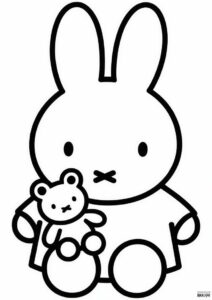 Easy Miffy Coloring Page Holding Stuffed Bear For Kids 1