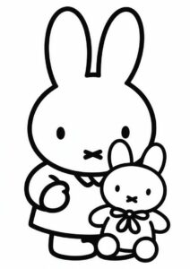Easy Miffy Coloring Page Holding Stuffed Bear For Kids 2