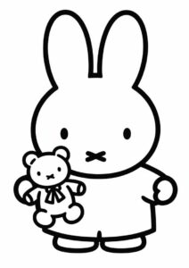 Easy Miffy Coloring Page Holding Stuffed Bear For Kids 3