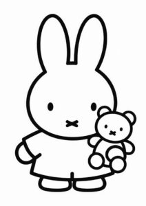 Easy Miffy Coloring Page Holding Stuffed Bear For Kids 4
