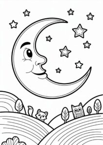 Easy Moon Coloring Page For Preschoolers 1