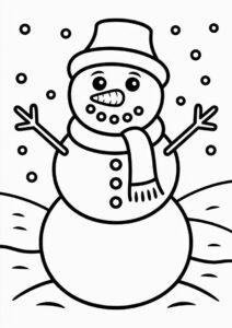Easy Outline OF a Snowman With Carrot Nose And Stick Hands 1