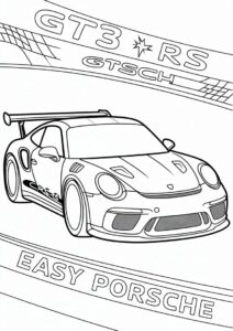 Easy Porsche Coloring Page GT3 RS Outline For Kids 3
