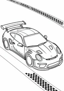 Easy Porsche Coloring Page GT3 RS Outline For Kids 4