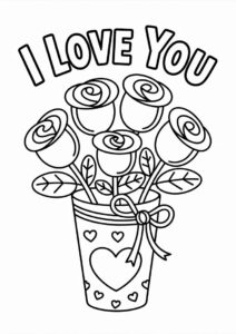 Easy Rose Bouquet I Love You Valentines Day Coloring Page For Kids 2