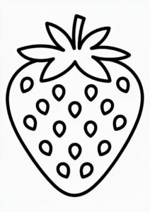Easy Strawberry Coloring Page With Seeds For Kids 1