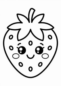 Easy Strawberry Coloring Page With Seeds For Kids 2