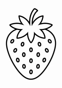 Easy Strawberry Coloring Page With Seeds For Kids 4