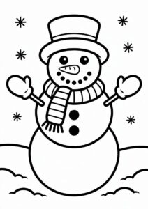 Easy To Color Snowman Wearing a Scarf 1