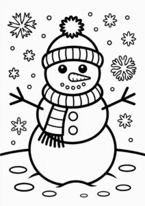 Easy To Color Snowman Wearing a Scarf 3