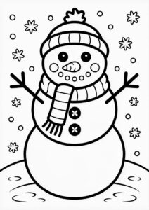 Easy To Color Snowman Wearing a Scarf 4