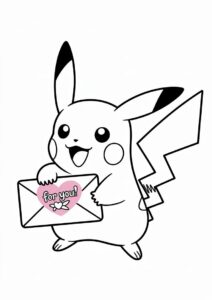 Excited Pikachu Holding A Love Letter Coloring Sheet 2