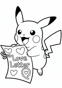 Excited Pikachu Holding A Love Letter Coloring Sheet 3