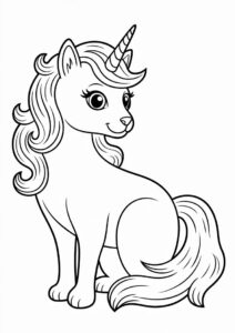 Fluffy Unicorn Cat Coloring Page With Flowing Hair 1