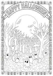 Full Moon In Spooky Forest For Halloween To Color 1