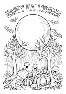 Full Moon In Spooky Forest For Halloween To Color 2