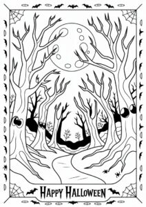 Full Moon In Spooky Forest For Halloween To Color 3
