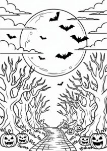 Full Moon In Spooky Forest For Halloween To Color 4