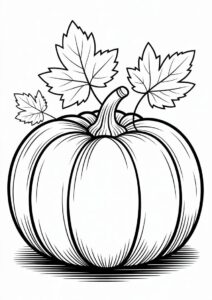 Full Page Realistic Pumpkin Coloring Page With Leaves 1