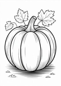 Full Page Realistic Pumpkin Coloring Page With Leaves 2