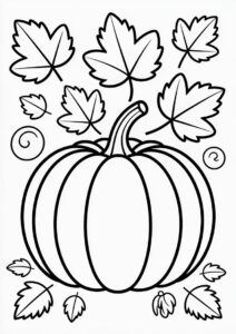 Full Page Realistic Pumpkin Coloring Page With Leaves 4