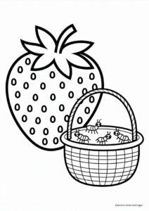 Giant Strawberry Coloring Page Beside A Basket With Ants 3