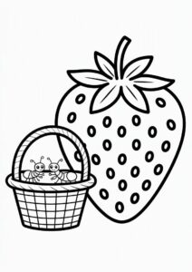 Giant Strawberry Coloring Page Beside A Basket With Ants 4