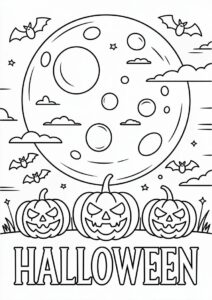 Halloween Themed Coloring Page With Big Full Moon 2