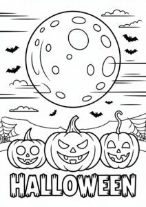 Halloween Themed Coloring Page With Big Full Moon 4