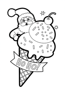 Happy Santa Claus In An Ice Cream Coloring Page Cone 1