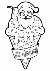 Happy Santa Claus In An Ice Cream Coloring Page Cone 11