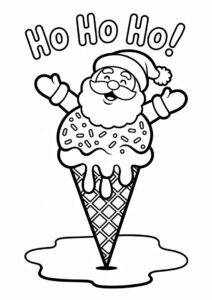 Happy Santa Claus In An Ice Cream Coloring Page Cone 12