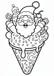 Happy Santa Claus In An Ice Cream Coloring Page Cone 13