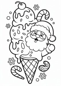 Happy Santa Claus In An Ice Cream Coloring Page Cone 14