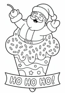 Happy Santa Claus In An Ice Cream Coloring Page Cone 15