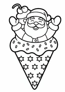Happy Santa Claus In An Ice Cream Coloring Page Cone 16