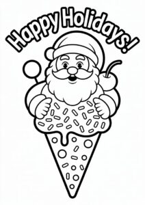 Happy Santa Claus In An Ice Cream Coloring Page Cone 2