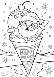 Happy Santa Claus In An Ice Cream Coloring Page Cone 3