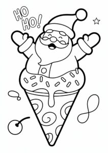 Happy Santa Claus In An Ice Cream Coloring Page Cone 4