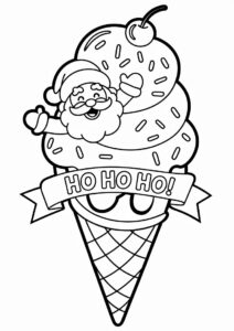 Happy Santa Claus In An Ice Cream Coloring Page Cone 5