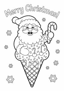 Happy Santa Claus In An Ice Cream Coloring Page Cone 6
