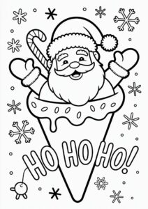 Happy Santa Claus In An Ice Cream Coloring Page Cone 7