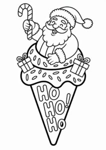 Happy Santa Claus In An Ice Cream Coloring Page Cone 9