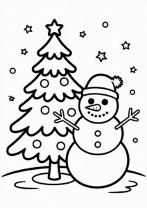 Happy Snowman Sitting Next To Christmas Tree 3