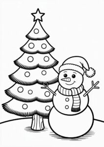 Happy Snowman Sitting Next To Christmas Tree 4