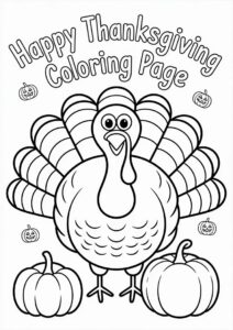 Happy Thanksgiving Turkey With Pumpkin Coloring Page 1