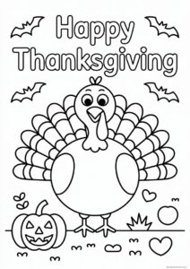 Happy Thanksgiving Turkey With Pumpkin Coloring Page 2