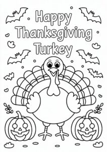 Happy Thanksgiving Turkey With Pumpkin Coloring Page 3