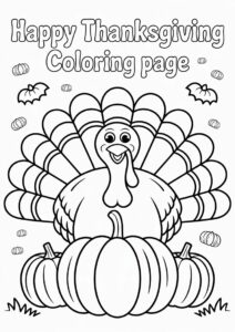 Happy Thanksgiving Turkey With Pumpkin Coloring Page 4